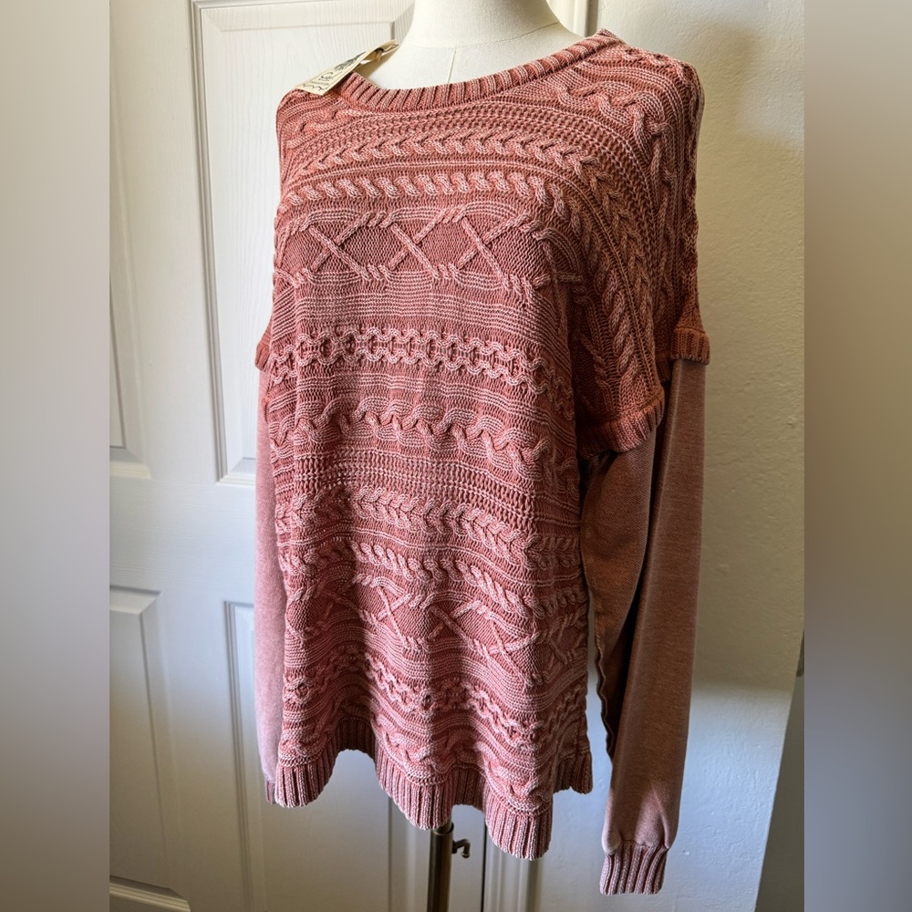 NWT Easel Cable Knit Mineral Wash Sweater Size Small